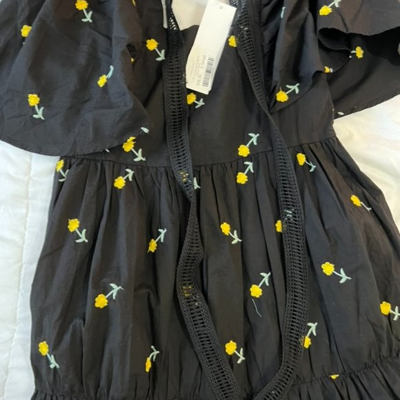 Short Sleeve Black Floral Embroidered Maxi Dress XS - Picture 6 of 7